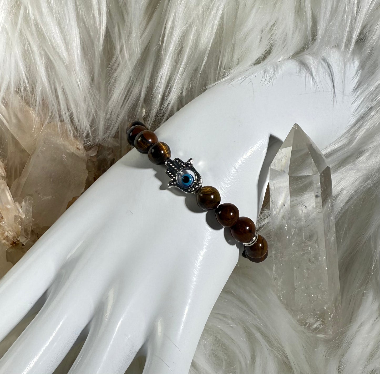 Tiger's Eye w/Hamsa Evil Eye Charm Bracelet