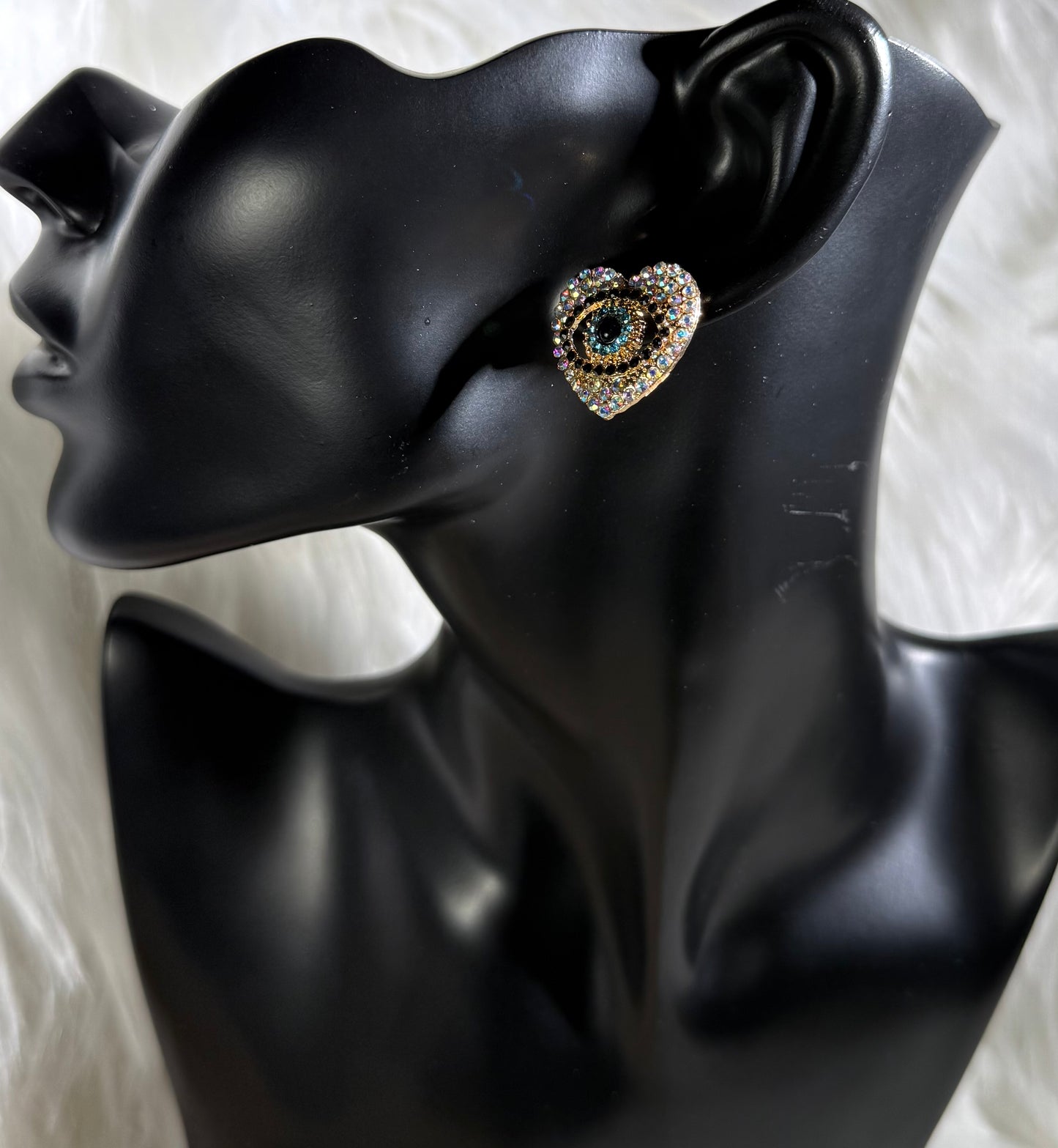 Evil Eye Heart Shape Hollow Rhinestone Earing Studs