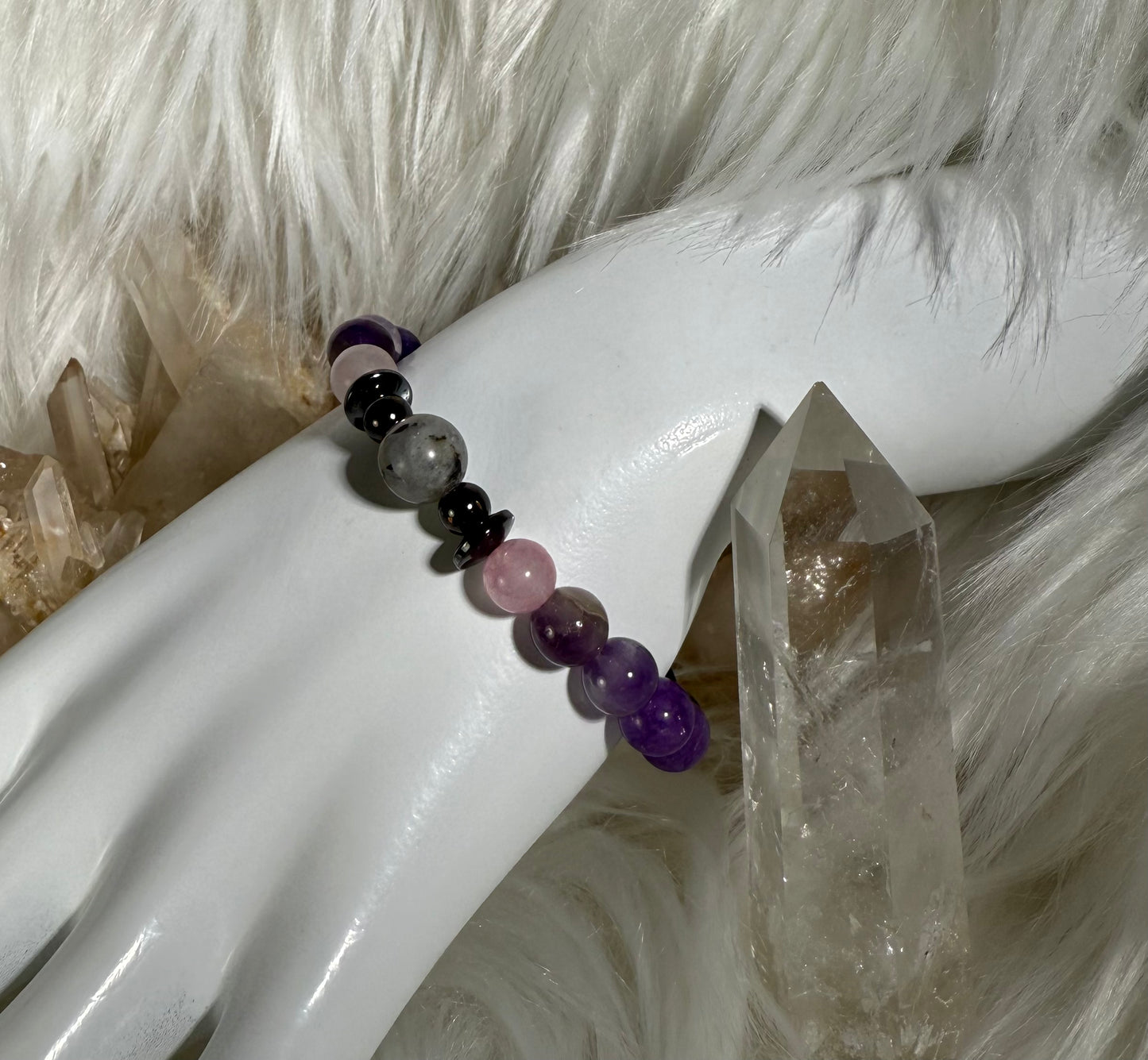 Labradorite w/Amethyst & Hematite Mix Bracelet