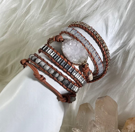 Quartz & Hematite Bohemian Wrapped Bracelet