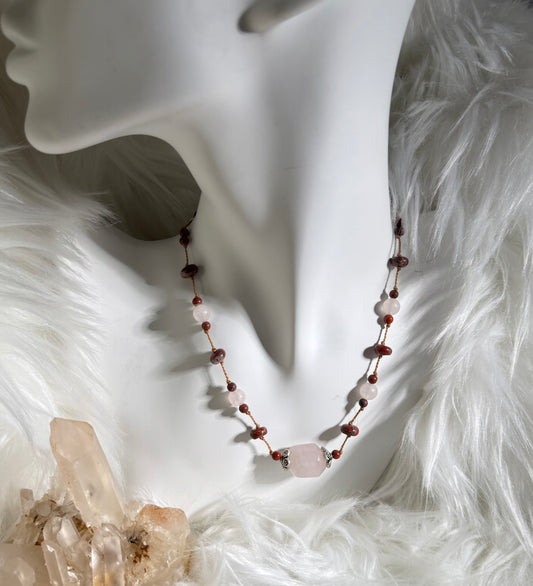Rose Quartz w/Red Jasper Necklace (Adjustable Chain)