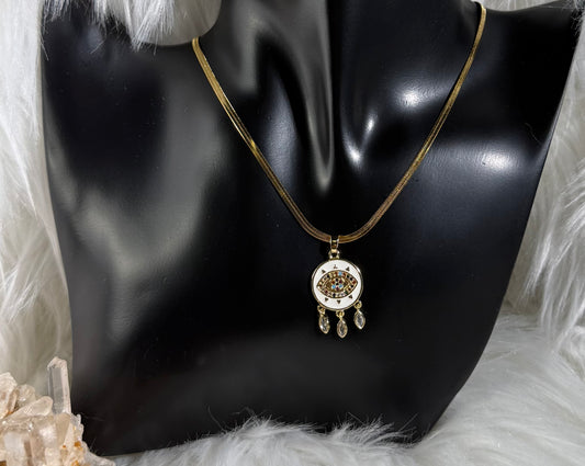 Stainless Steel Flat Chain w/Blue Eyes Pendant (Gold-Plated)